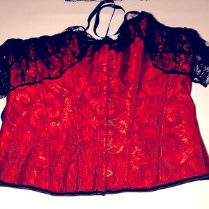 Women’s EUC UNDER BUST CORSET WAIST  TRAINER CINCHER BUSTIER XL RED LACE